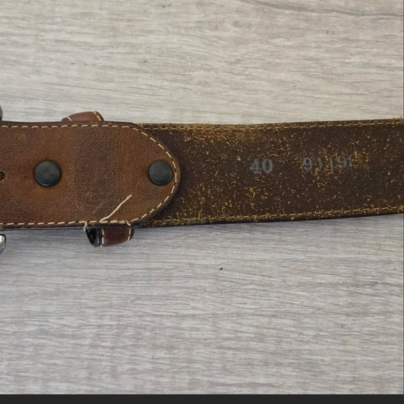 Vintage Tony Lama Mens Size 40 Brown Leather Belt Buckaroo Scallop Conchos Rawhi - Picture 7 of 8